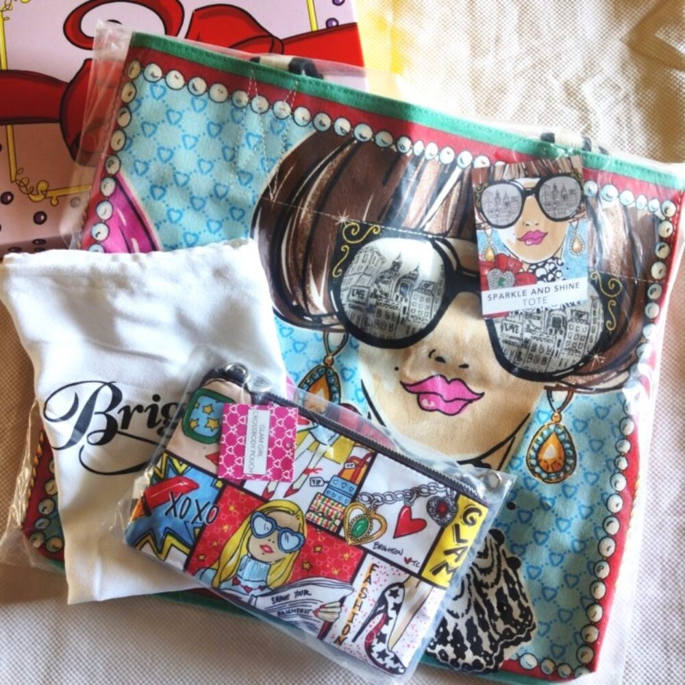 Brighton "Sparkle & Shine" Canvas Tote Bag & "Glam Girl" Pouch Bundle, NWT